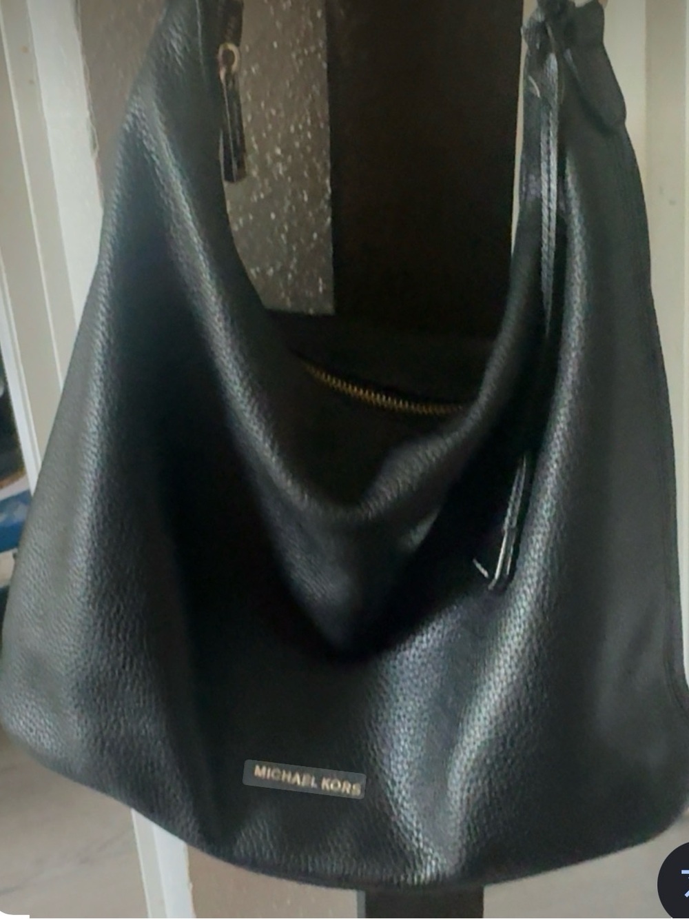 Michael Kors Black Pebbled Leather Shoulder Hobo with Gold Accents